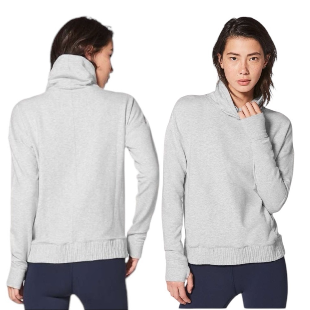 Lululemon Stress Less Pullover High Neck Heathered Light Grey Women's Size 8